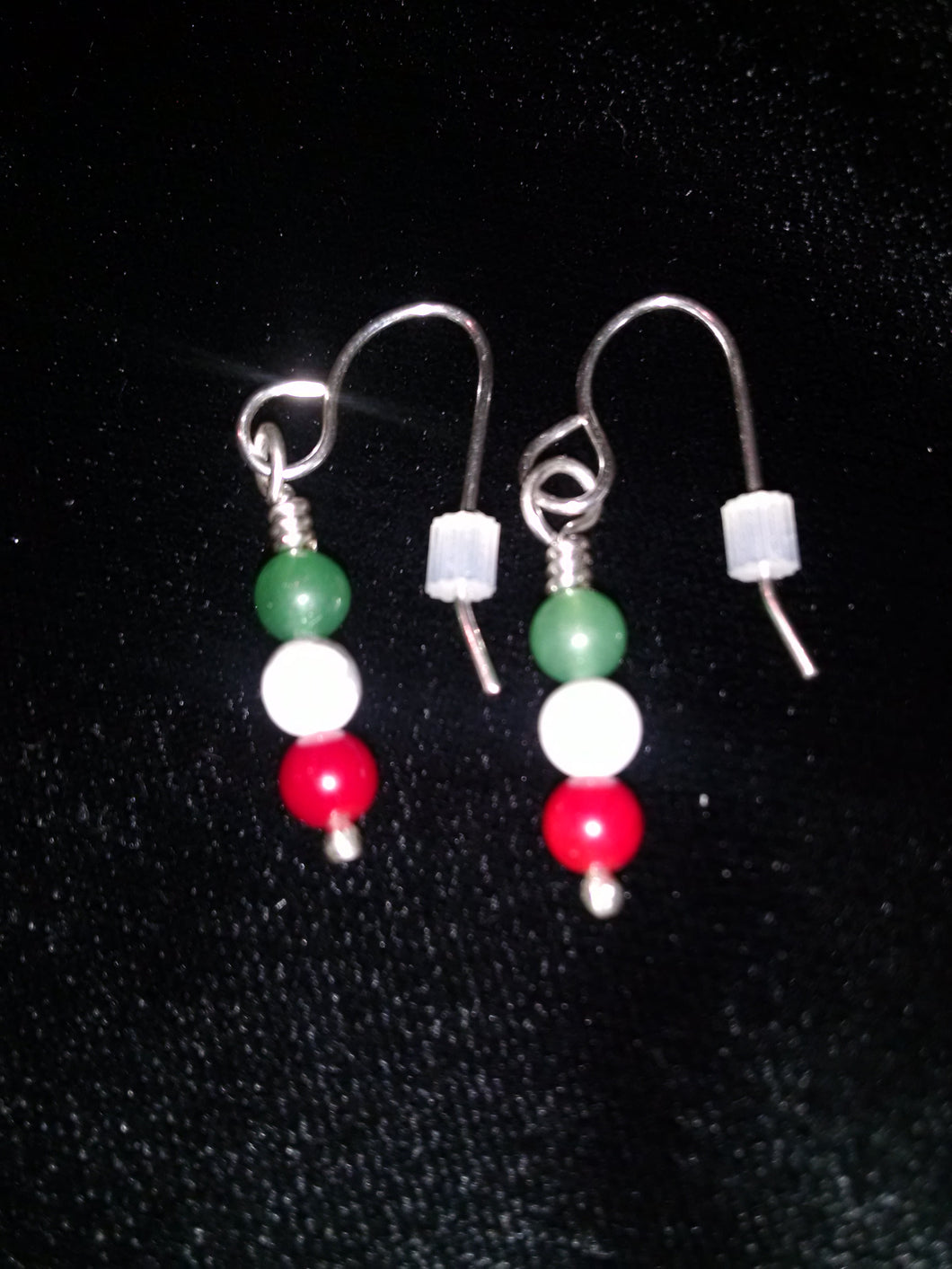 Sterling Silver 3 Bead Earrings-Aventurine/Havelite and Dyed Red Coral,