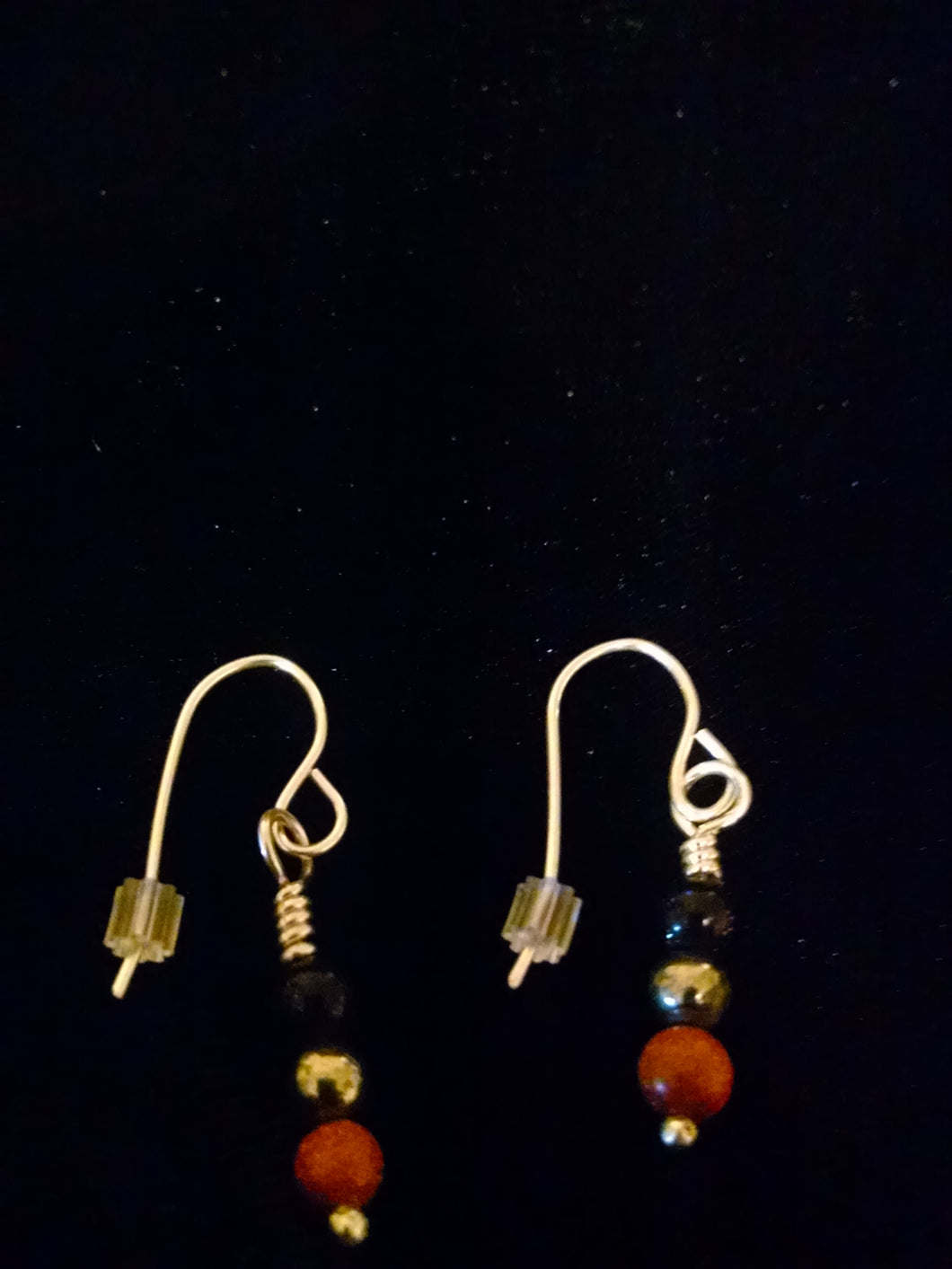 Sterling Silver 3 Bead Earrings-Black Goldstone/Pyrite/Gold Goldstone