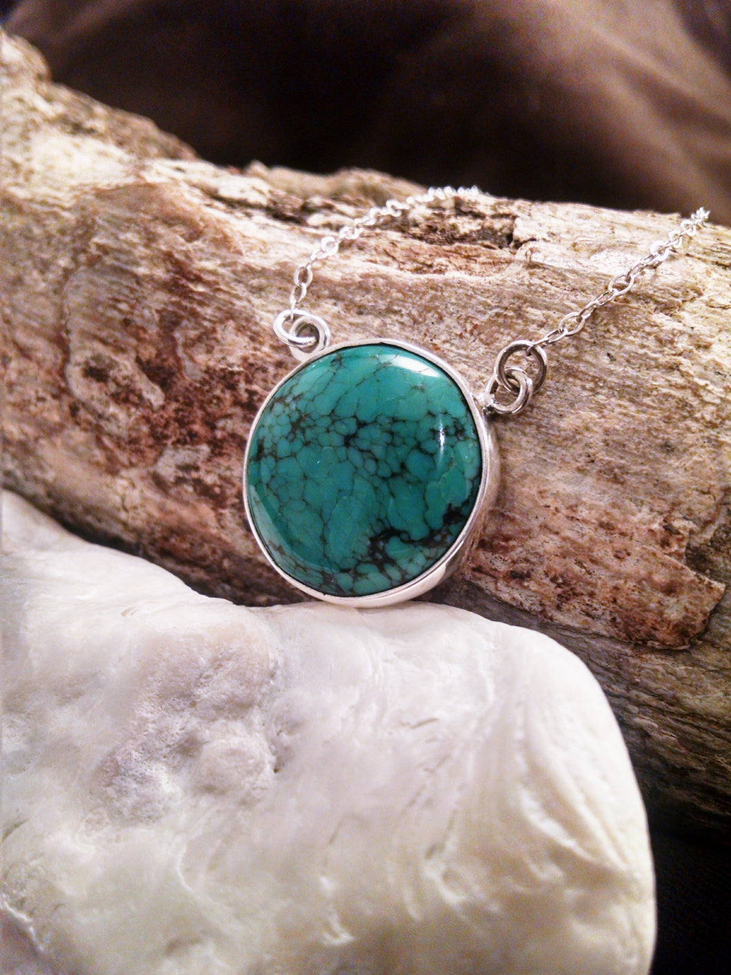 Sterling Silver Round Turquoise Necklace