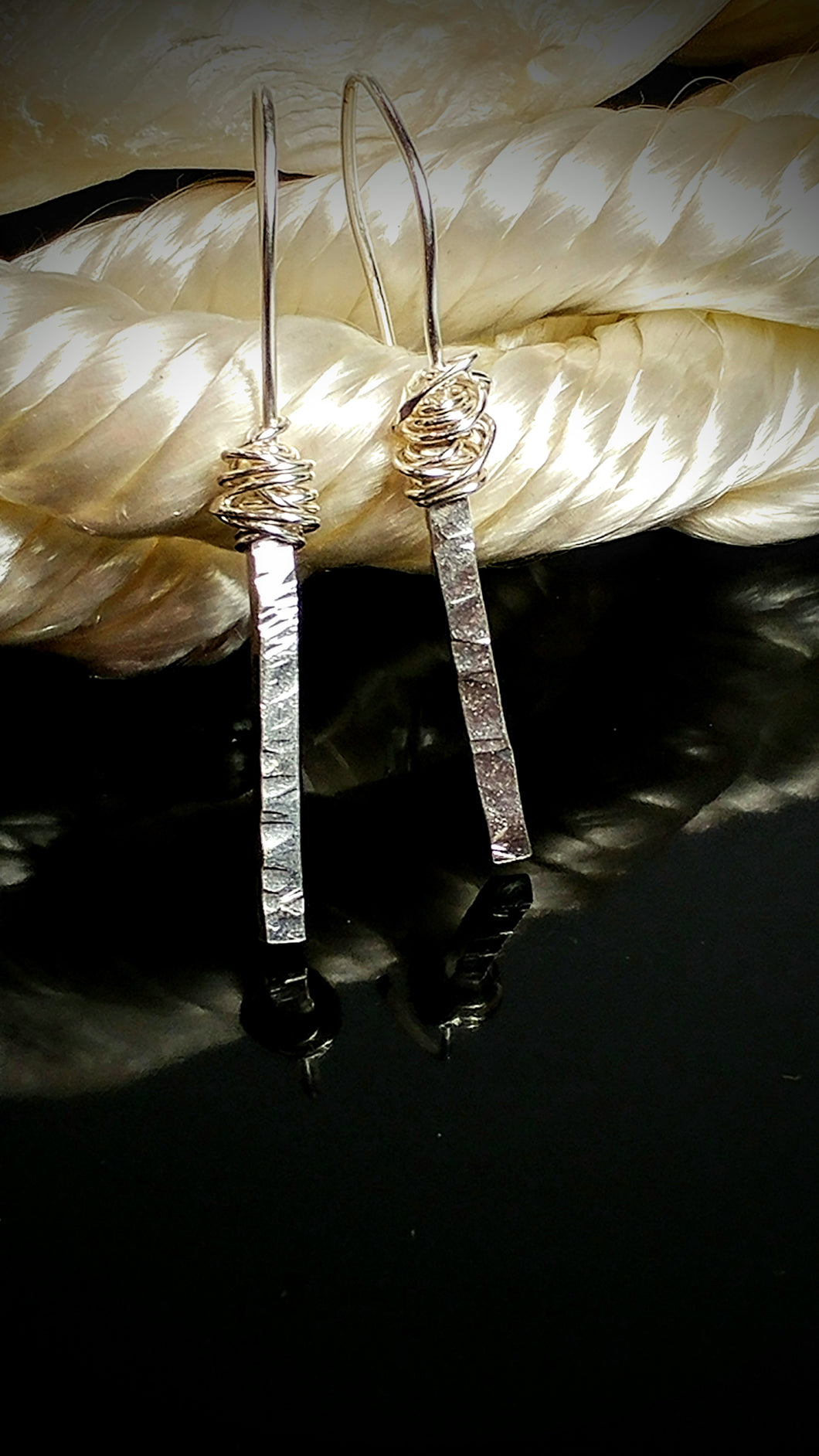 Sterling Silver Hammered Square Wire Earrings with Wire Nest